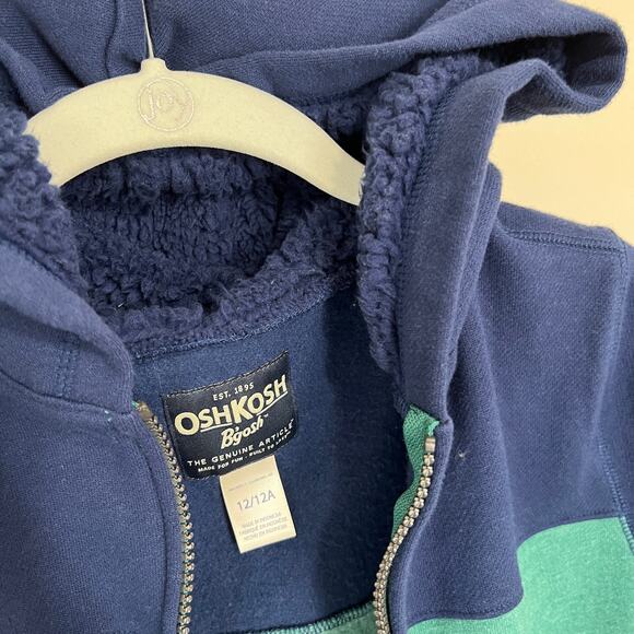 Oshkosh Hoodie  Hooded Jacket Full Zip Green Blue FleeceSz 12 - Picture 7 of 8